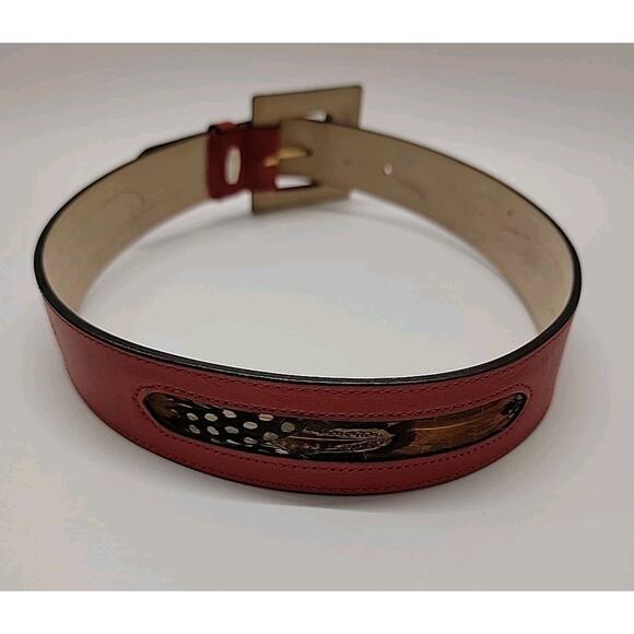 Roncelli Vintage Red Leather Feather Belt Small Boho Southwest Native Style Rare - Picture 4 of 16